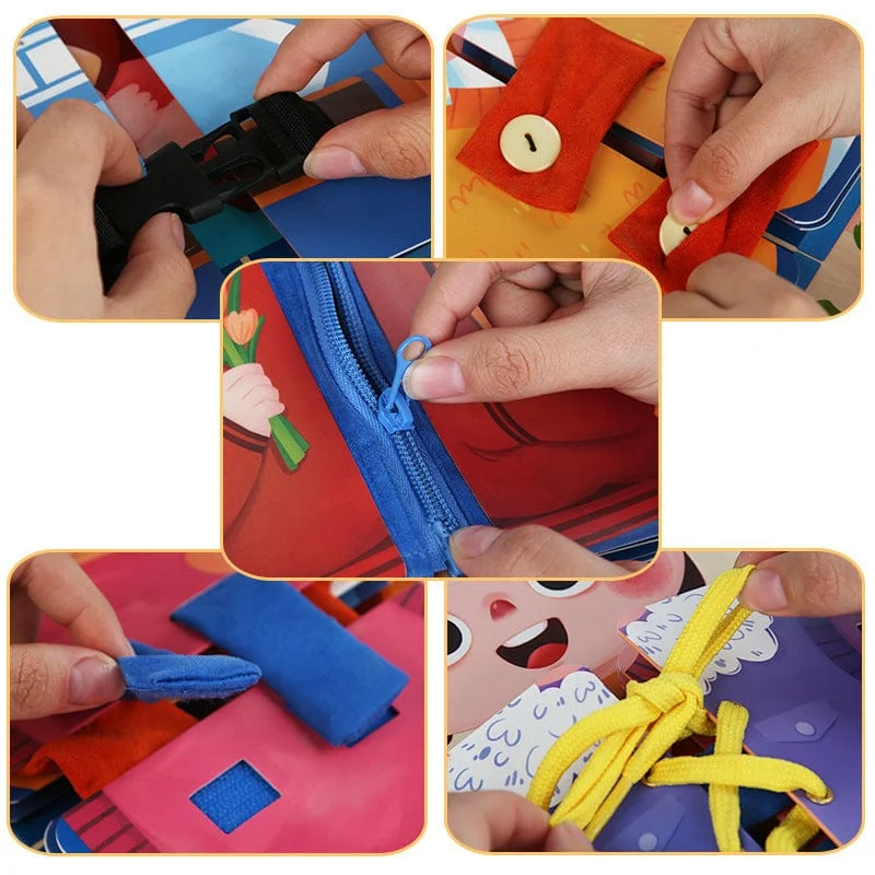 Puzzle-Spielzeug für die Früherziehung von Kindern, Spielzeugbuch zum Trainieren grundlegender Selbstpflegefähigkeiten, Beschäftigungsbrett für Kinder ab 3 Jahren