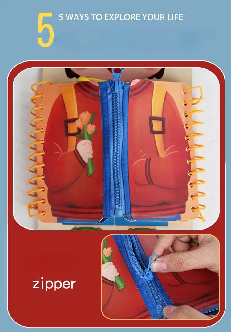 Puzzle-Spielzeug für die Früherziehung von Kindern, Spielzeugbuch zum Trainieren grundlegender Selbstpflegefähigkeiten, Beschäftigungsbrett für Kinder ab 3 Jahren