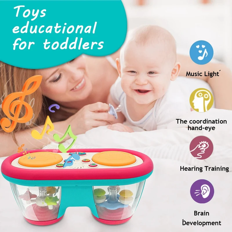 KENLUMO 2024 Neues Musikspielzeug für Kinder, Baby-Klatschtrommel, 12+ Monate, rotierende Musik, sensorisches Spielzeug, Blitzlicht-Instrument, frühe Bildung