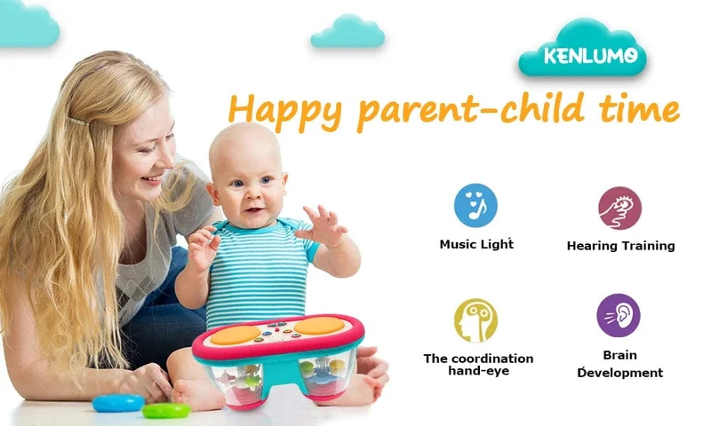 KENLUMO 2024 Neues Musikspielzeug für Kinder, Baby-Klatschtrommel, 12+ Monate, rotierende Musik, sensorisches Spielzeug, Blitzlicht-Instrument, frühe Bildung