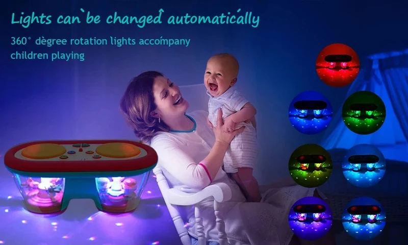 KENLUMO 2024 Neues Musikspielzeug für Kinder, Baby-Klatschtrommel, 12+ Monate, rotierende Musik, sensorisches Spielzeug, Blitzlicht-Instrument, frühe Bildung
