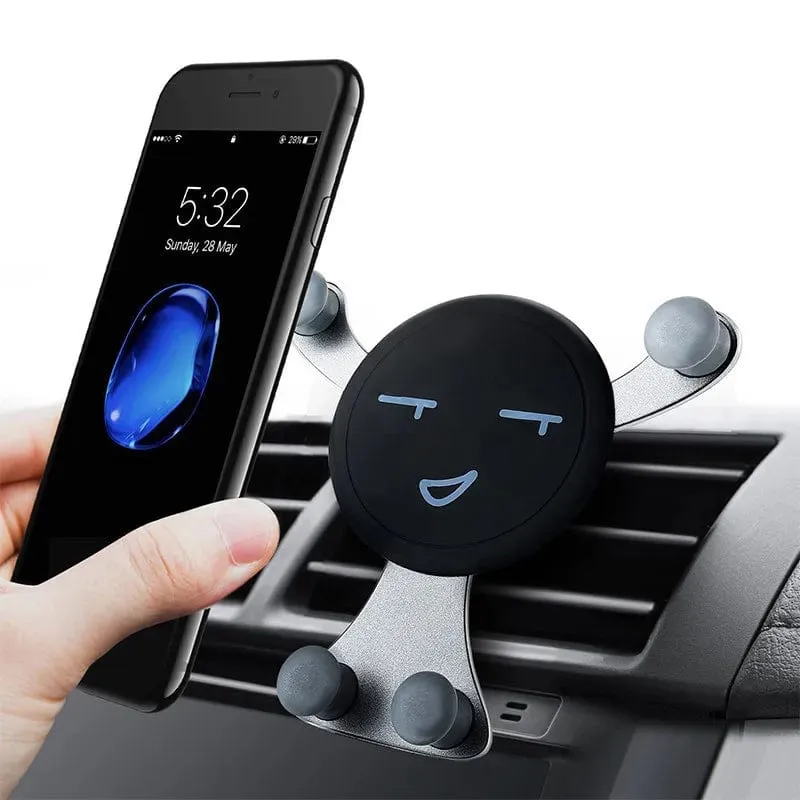 Schwerkraft-Autotelefonhalter Air Vent Clip Lächeln Gesicht Mount Mobile Cell Stand GPS-Unterstützung für iPhone 12 Pro Max Xiaomi Samsung