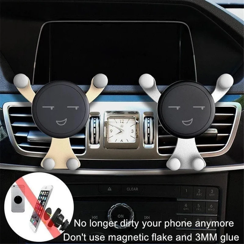 Schwerkraft-Autotelefonhalter Air Vent Clip Lächeln Gesicht Mount Mobile Cell Stand GPS-Unterstützung für iPhone 12 Pro Max Xiaomi Samsung