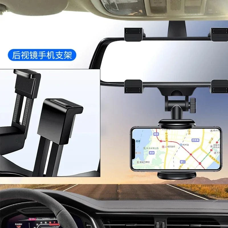 360 ° Auto-Rückspiegel-Handyhalterung für die Autohalterung Smartphone GPS-Halterung Unterstützung drehbar verstellbares Teleskoptelefon
