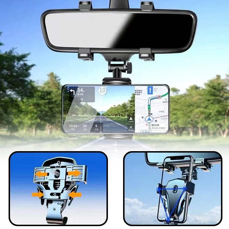 Universal 360 Grad drehbare Auto-Rückspiegelhalterung, Ständer, Halter, Halterung für Handy, GPS, Auto-Rückspiegelhalterung