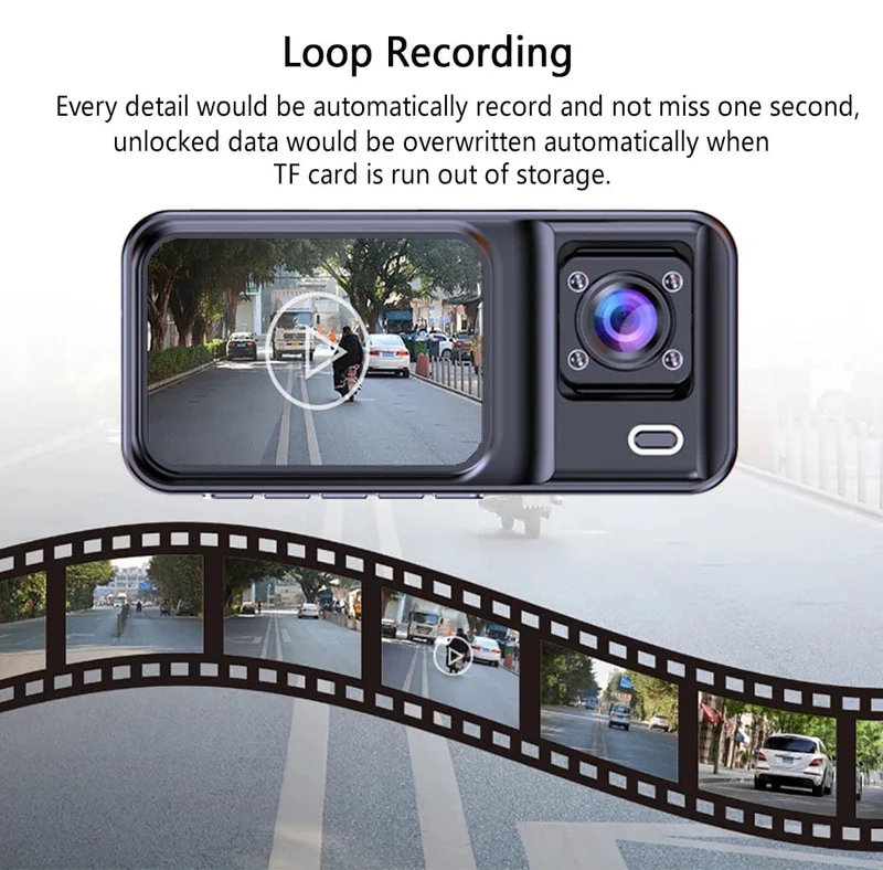 3-Kanal-Dashcam für Autos, Kamera, Black Box, 1080P, Videorecorder, Rückfahrkamera für Fahrzeug, Auto-DVR, Autozubehör