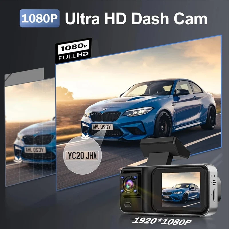 3-Kanal-Dashcam für Autos, Kamera, Black Box, 1080P, Videorecorder, Rückfahrkamera für Fahrzeug, Auto-DVR, Autozubehör