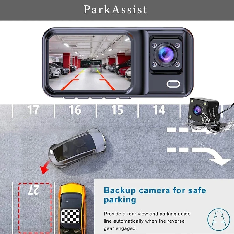 3-Kanal-Dashcam für Autos, Kamera, Black Box, 1080P, Videorecorder, Rückfahrkamera für Fahrzeug, Auto-DVR, Autozubehör