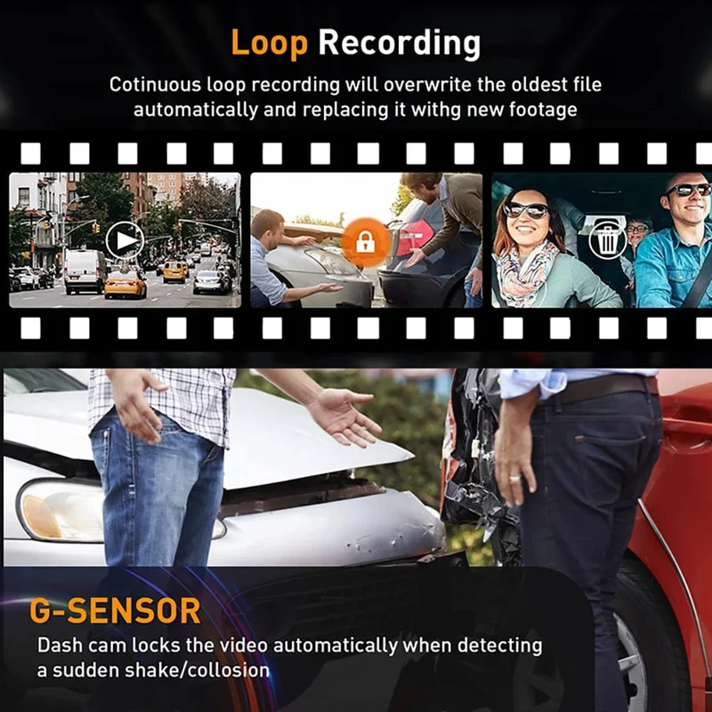3-Kanal-Dashcam für Autos, Kamera, Black Box, 1080P, Videorecorder, Rückfahrkamera für Fahrzeug, Auto-DVR, Autozubehör