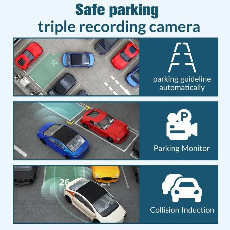 3-Kanal-Dashcam für Autos, Kamera, Black Box, 1080P, Videorecorder, Rückfahrkamera für Fahrzeug, Auto-DVR, Autozubehör