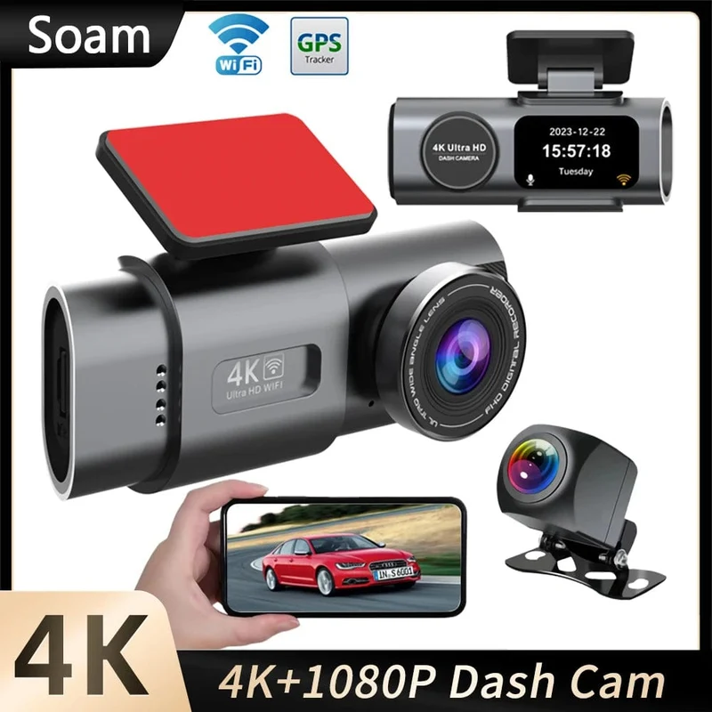Dashcam UHD 4K+1080P Autorekorder mit Doppelobjektiv und WiFi HD IR Nachtsicht-Camcorder G-Sensor Auto DVR Black Box