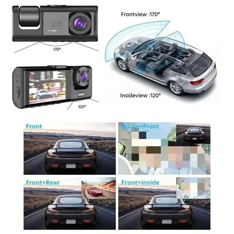 3-Kanal-Auto-DVR, HD 1080P, 3-Objektiv, Fahrzeug-Dashcam, Drei-Wege-Kamera, DVR-Recorder, Videoregistrator, Dashcam-Camcorder