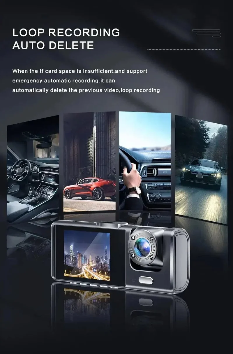 3-Kanal-Auto-DVR, HD 1080P, 3-Objektiv, Fahrzeug-Dashcam, Drei-Wege-Kamera, DVR-Recorder, Videoregistrator, Dashcam-Camcorder