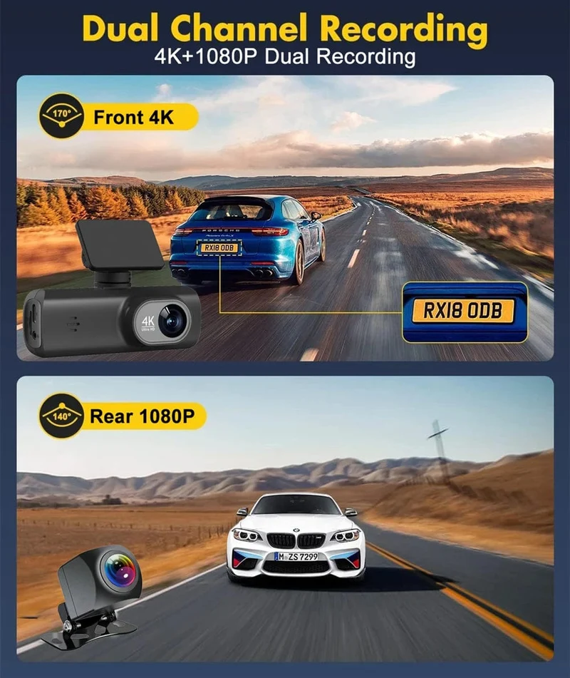 Dashcam 4K Kamera für Auto Dashcam GPS WiFi 24h Parkmonitor Nachtsicht DVR Videoregistrator vorne und hinten