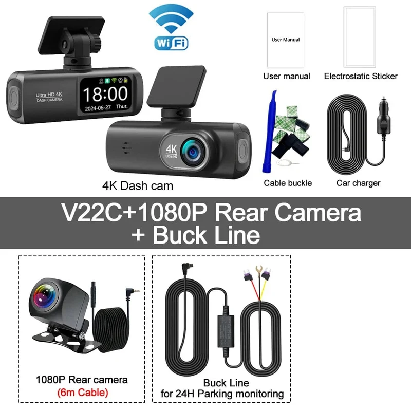 Dashcam 4K Kamera für Auto Dashcam GPS WiFi 24h Parkmonitor Nachtsicht DVR Videoregistrator vorne und hinten