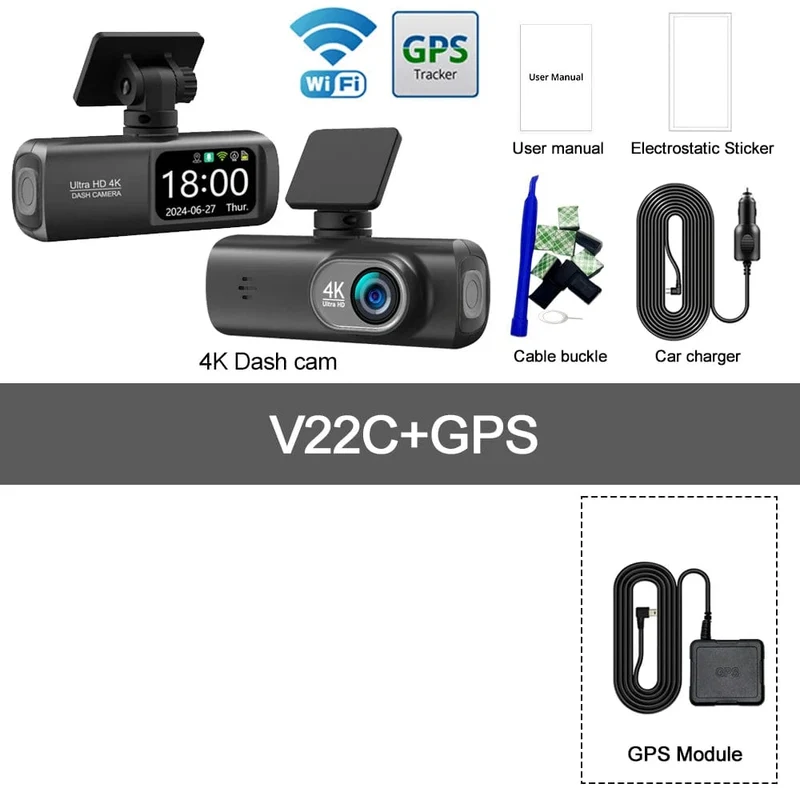 Dashcam 4K Kamera für Auto Dashcam GPS WiFi 24h Parkmonitor Nachtsicht DVR Videoregistrator vorne und hinten