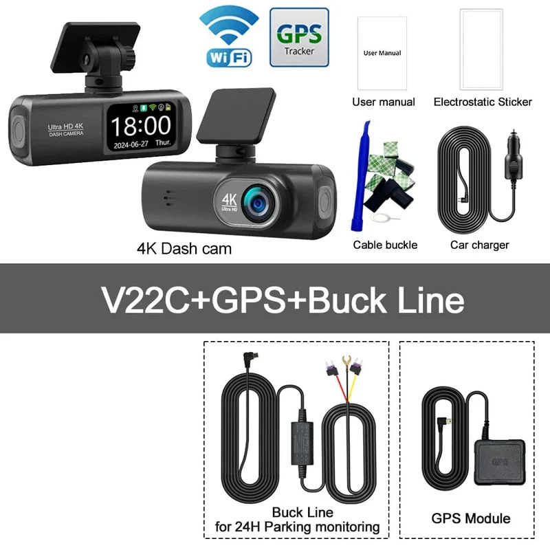 Dashcam 4K Kamera für Auto Dashcam GPS WiFi 24h Parkmonitor Nachtsicht DVR Videoregistrator vorne und hinten