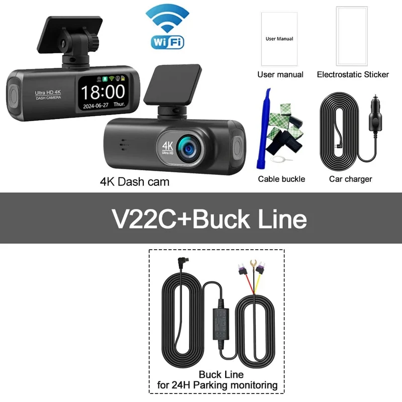 Dashcam 4K Kamera für Auto Dashcam GPS WiFi 24h Parkmonitor Nachtsicht DVR Videoregistrator vorne und hinten