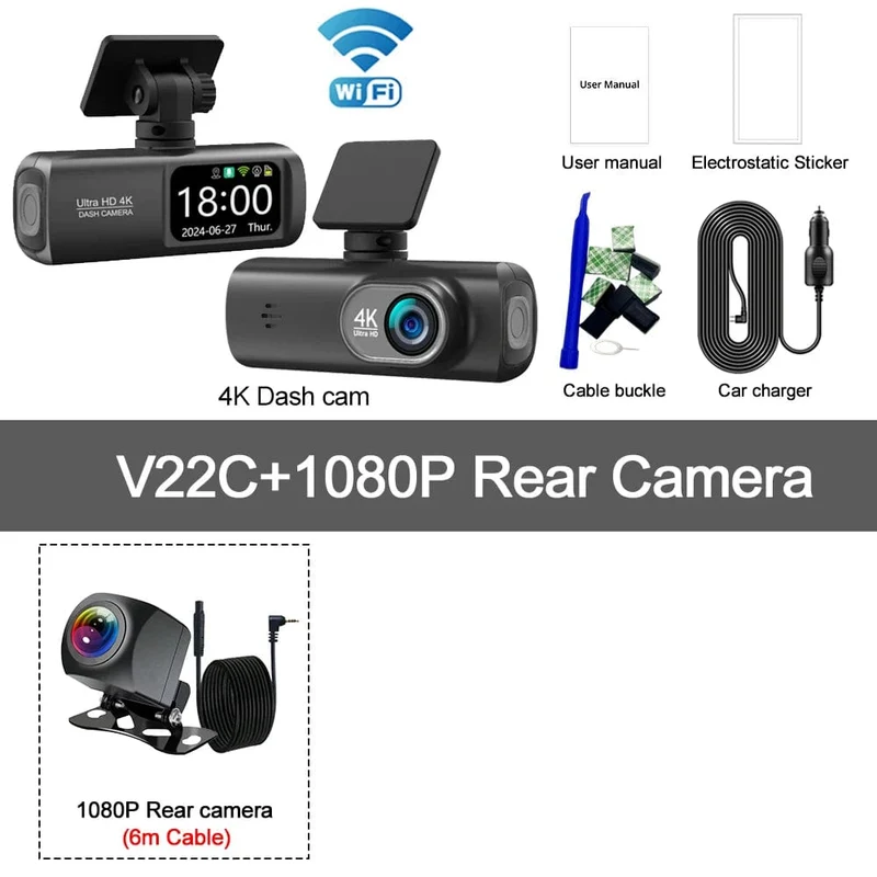 Dashcam 4K Kamera für Auto Dashcam GPS WiFi 24h Parkmonitor Nachtsicht DVR Videoregistrator vorne und hinten