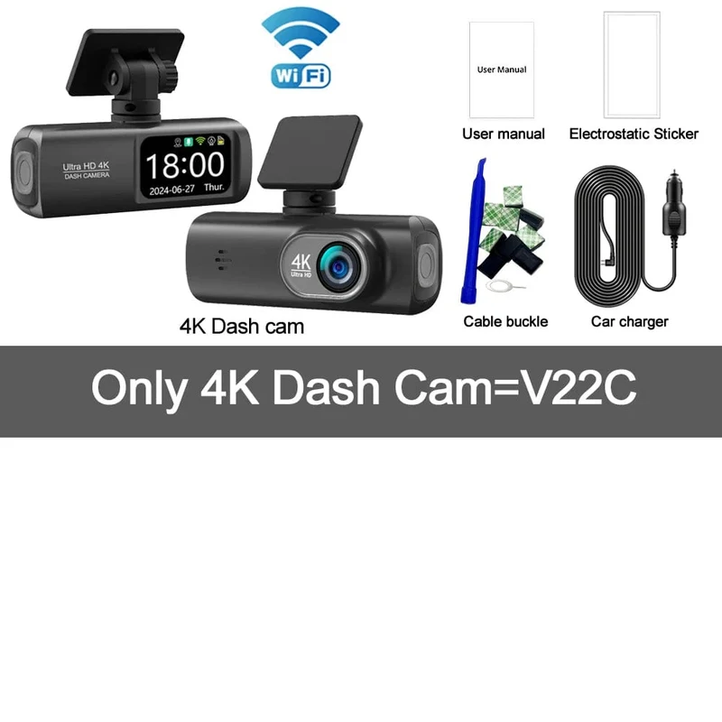 Dashcam 4K Kamera für Auto Dashcam GPS WiFi 24h Parkmonitor Nachtsicht DVR Videoregistrator vorne und hinten