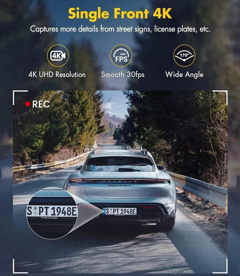 Dashcam 4K Kamera für Auto Dashcam GPS WiFi 24h Parkmonitor Nachtsicht DVR Videoregistrator vorne und hinten