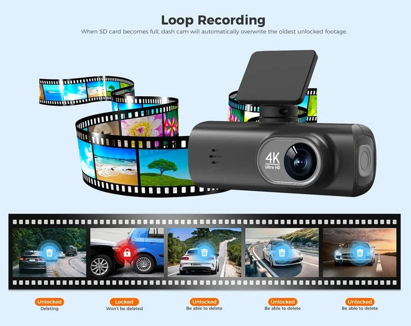 Dashcam 4K Kamera für Auto Dashcam GPS WiFi 24h Parkmonitor Nachtsicht DVR Videoregistrator vorne und hinten