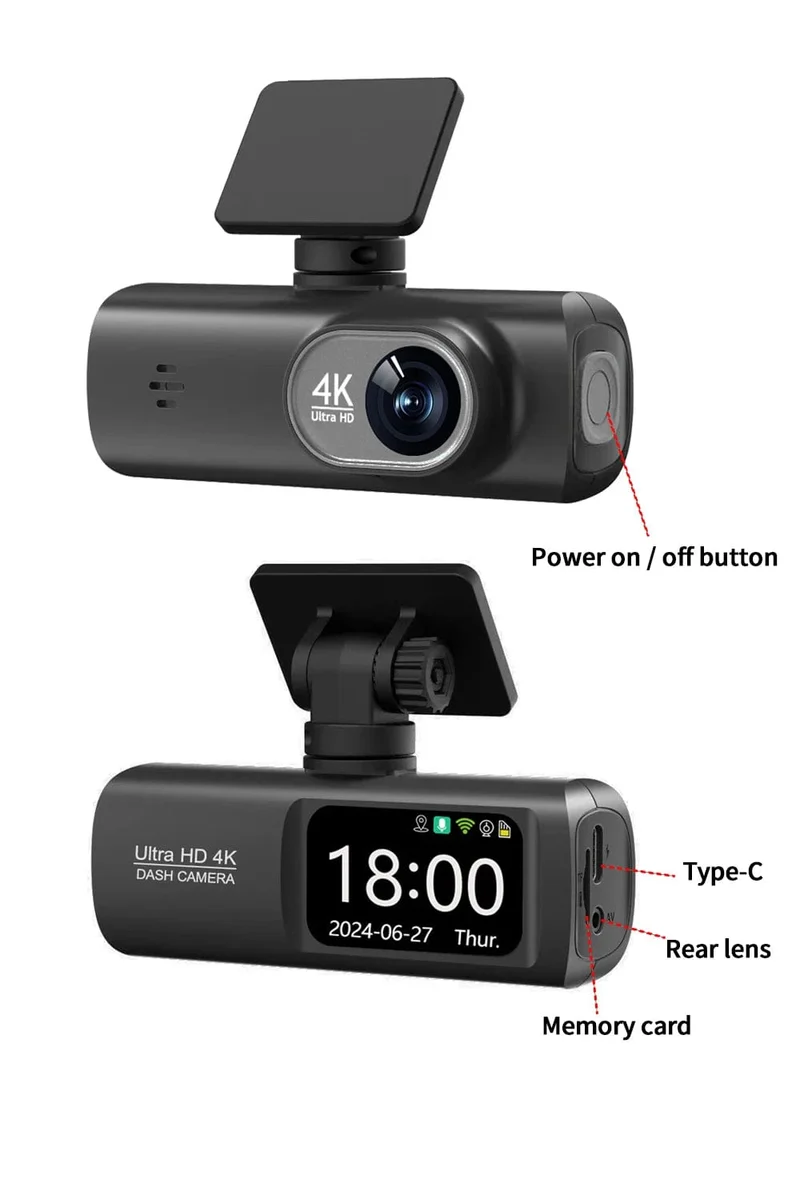 Dashcam 4K Kamera für Auto Dashcam GPS WiFi 24h Parkmonitor Nachtsicht DVR Videoregistrator vorne und hinten