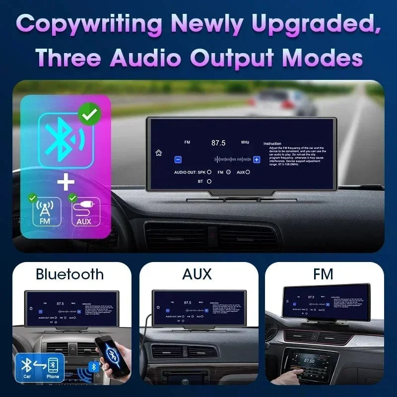 Srnubi 10.26 Zoll Armaturenbrettkamera, Rückfahrkamera, Carplay, Android Auto, 4K DVR, GPS-Navigations-Player, Dual-Objektiv-Recorder, Armaturenbrett, 24-Stunden-Parkplatz, WLAN, BT