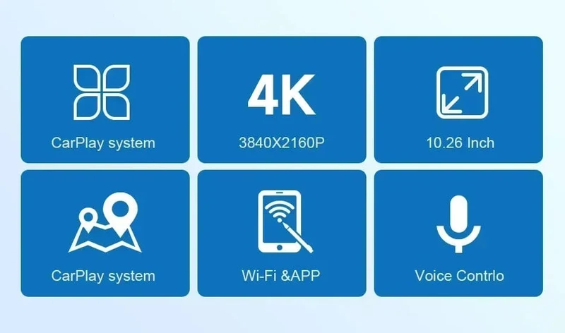 Srnubi 10.26 Zoll Armaturenbrettkamera, Rückfahrkamera, Carplay, Android Auto, 4K DVR, GPS-Navigations-Player, Dual-Objektiv-Recorder, Armaturenbrett, 24-Stunden-Parkplatz, WLAN, BT