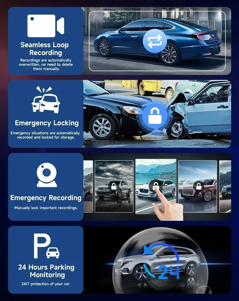 Srnubi 10.26 Zoll Armaturenbrettkamera, Rückfahrkamera, Carplay, Android Auto, 4K DVR, GPS-Navigations-Player, Dual-Objektiv-Recorder, Armaturenbrett, 24-Stunden-Parkplatz, WLAN, BT