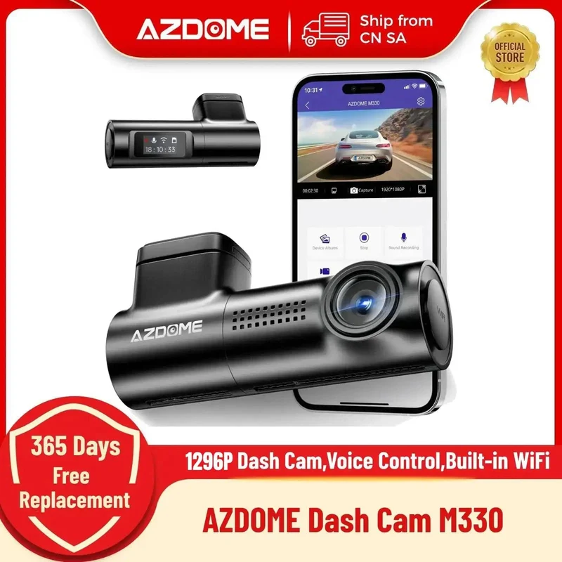 AZDOME M330 Auto-DVR 1296P Dashcam Smart Voice Control WiFi Kostenlose App G-Sensor Notfallaufzeichnung Parkmonitor Loop-Aufzeichnung