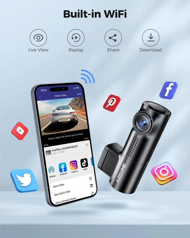 AZDOME M330 Auto-DVR 1296P Dashcam Smart Voice Control WiFi Kostenlose App G-Sensor Notfallaufzeichnung Parkmonitor Loop-Aufzeichnung