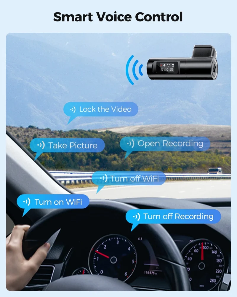AZDOME M330 Auto-DVR 1296P Dashcam Smart Voice Control WiFi Kostenlose App G-Sensor Notfallaufzeichnung Parkmonitor Loop-Aufzeichnung