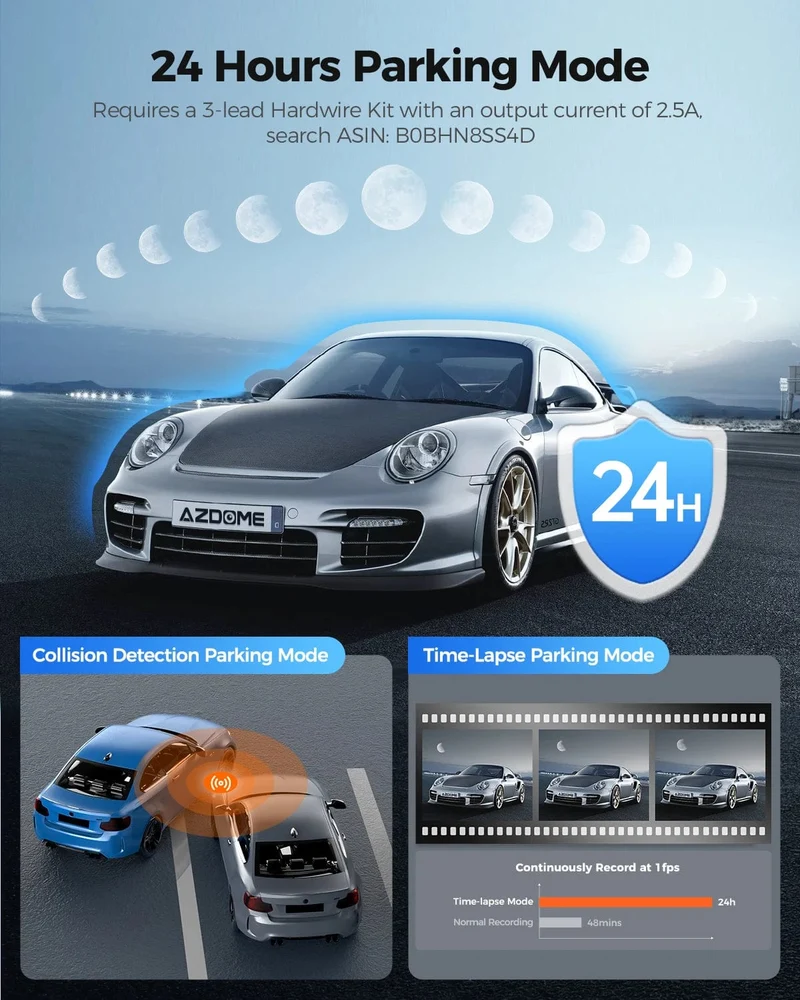 AZDOME M330 Auto-DVR 1296P Dashcam Smart Voice Control WiFi Kostenlose App G-Sensor Notfallaufzeichnung Parkmonitor Loop-Aufzeichnung