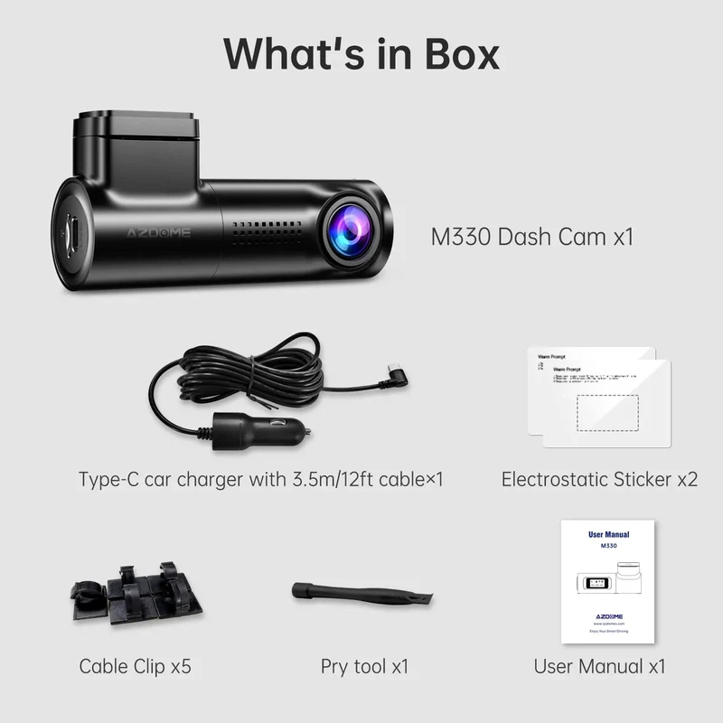 AZDOME M330 Auto-DVR 1296P Dashcam Smart Voice Control WiFi Kostenlose App G-Sensor Notfallaufzeichnung Parkmonitor Loop-Aufzeichnung
