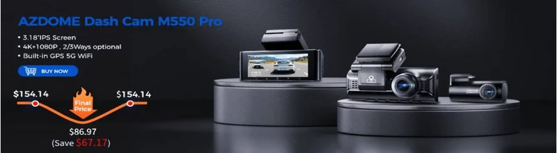 AZDOME M330 Auto-DVR 1296P Dashcam Smart Voice Control WiFi Kostenlose App G-Sensor Notfallaufzeichnung Parkmonitor Loop-Aufzeichnung