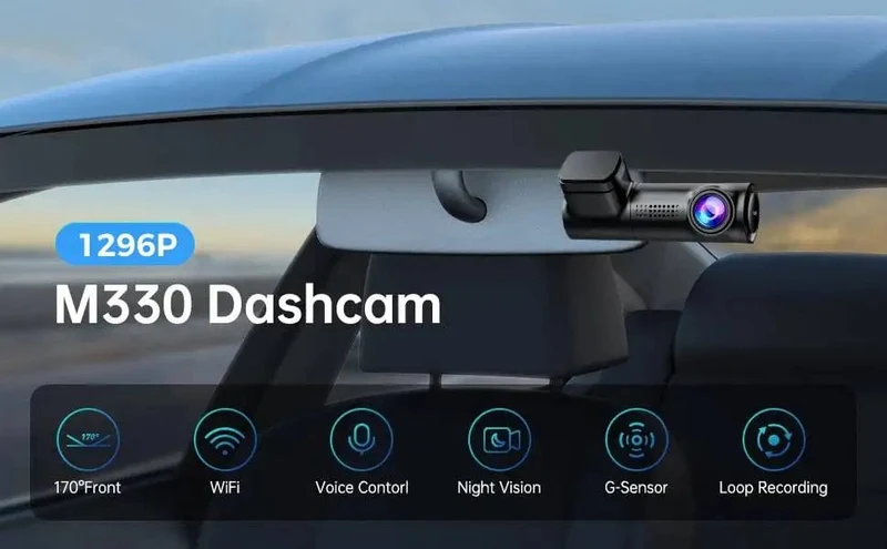 AZDOME M330 Auto-DVR 1296P Dashcam Smart Voice Control WiFi Kostenlose App G-Sensor Notfallaufzeichnung Parkmonitor Loop-Aufzeichnung