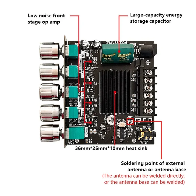 ZK-MT/TB21 2x50W + 100W 2.1-Kanal BT5.0 AUX Digital Sound Verstärker mit Bluetooth Audio Verstärker Board für Unterhaltungselektronik