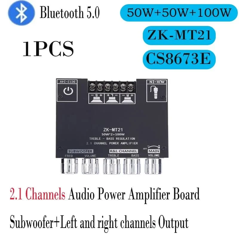 ZK-MT/TB21 2x50W + 100W 2.1-Kanal BT5.0 AUX Digital Sound Verstärker mit Bluetooth Audio Verstärker Board für Unterhaltungselektronik