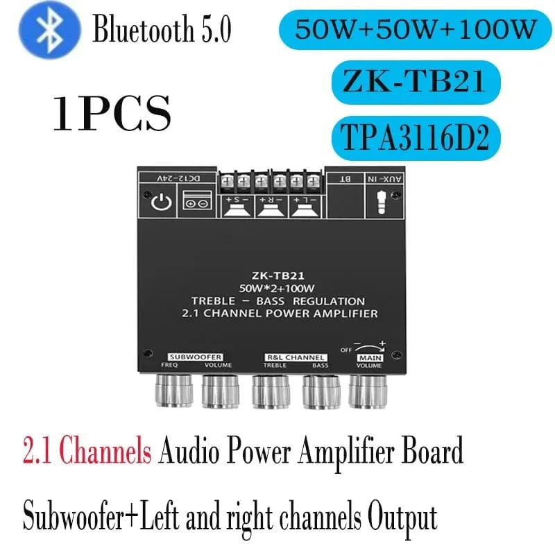 ZK-MT/TB21 2x50W + 100W 2.1-Kanal BT5.0 AUX Digital Sound Verstärker mit Bluetooth Audio Verstärker Board für Unterhaltungselektronik