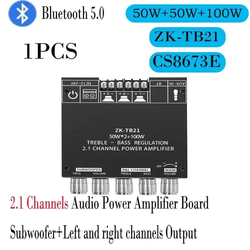 ZK-MT/TB21 2x50W + 100W 2.1-Kanal BT5.0 AUX Digital Sound Verstärker mit Bluetooth Audio Verstärker Board für Unterhaltungselektronik