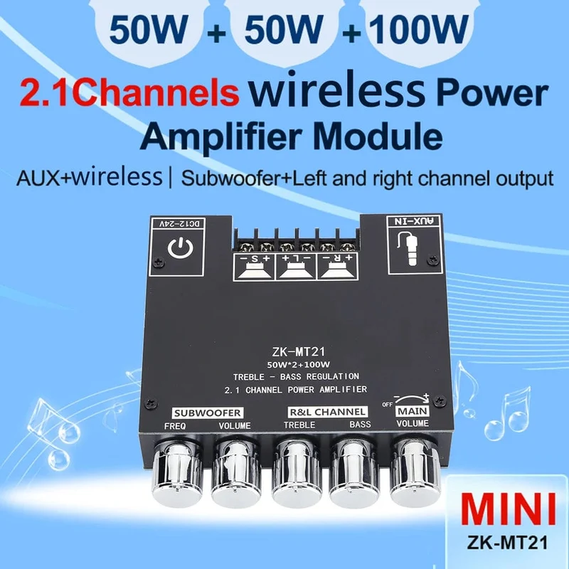 ZK-MT/TB21 2x50W + 100W 2.1-Kanal BT5.0 AUX Digital Sound Verstärker mit Bluetooth Audio Verstärker Board für Unterhaltungselektronik
