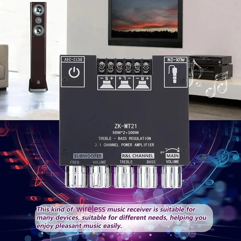 ZK-MT/TB21 2x50W + 100W 2.1-Kanal BT5.0 AUX Digital Sound Verstärker mit Bluetooth Audio Verstärker Board für Unterhaltungselektronik