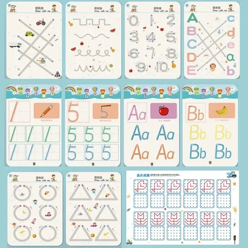 Magisches Nachzeichnen-Arbeitsbuch Montessori-Bücher für Kinder, Training zur Stiftkontrolle, wiederverwendbares Kalligraphie-Heft für Kinder, pädagogisch