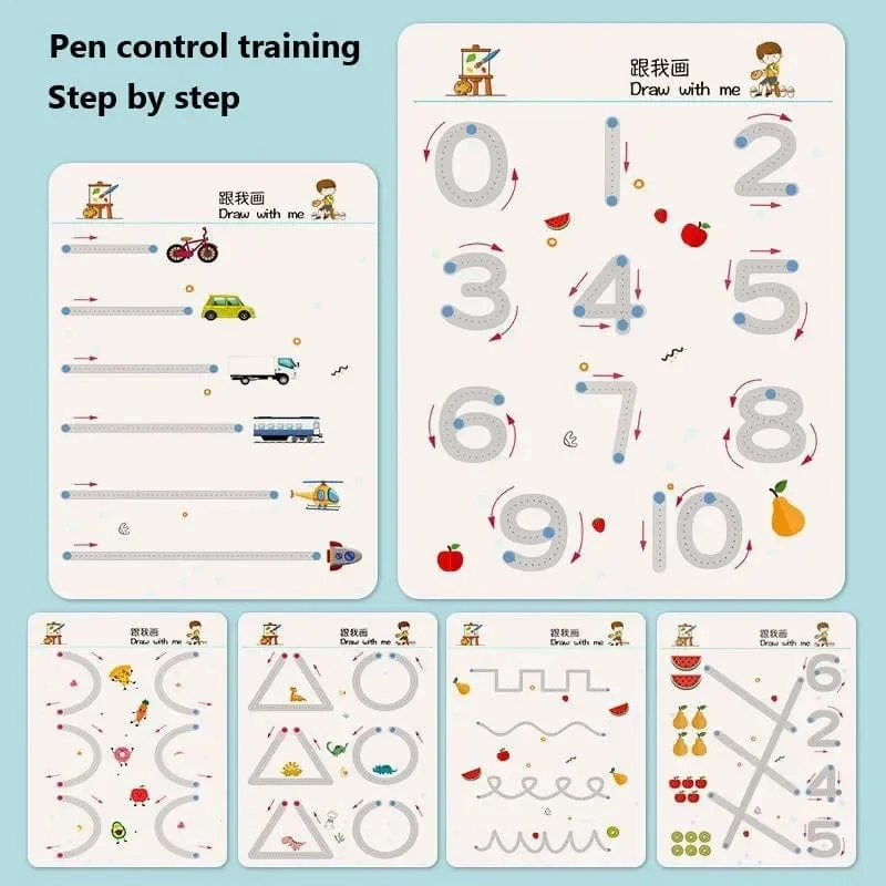 Magisches Nachzeichnen-Arbeitsbuch Montessori-Bücher für Kinder, Training zur Stiftkontrolle, wiederverwendbares Kalligraphie-Heft für Kinder, pädagogisch