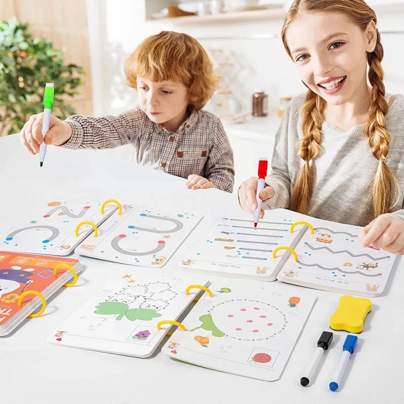 Magisches Nachzeichnen-Arbeitsbuch, Montessori-Trainingsbuch zur Stiftkontrolle, wiederverwendbares Übungsheft für magisches Zeichnen, Lernbücher für Kinder
