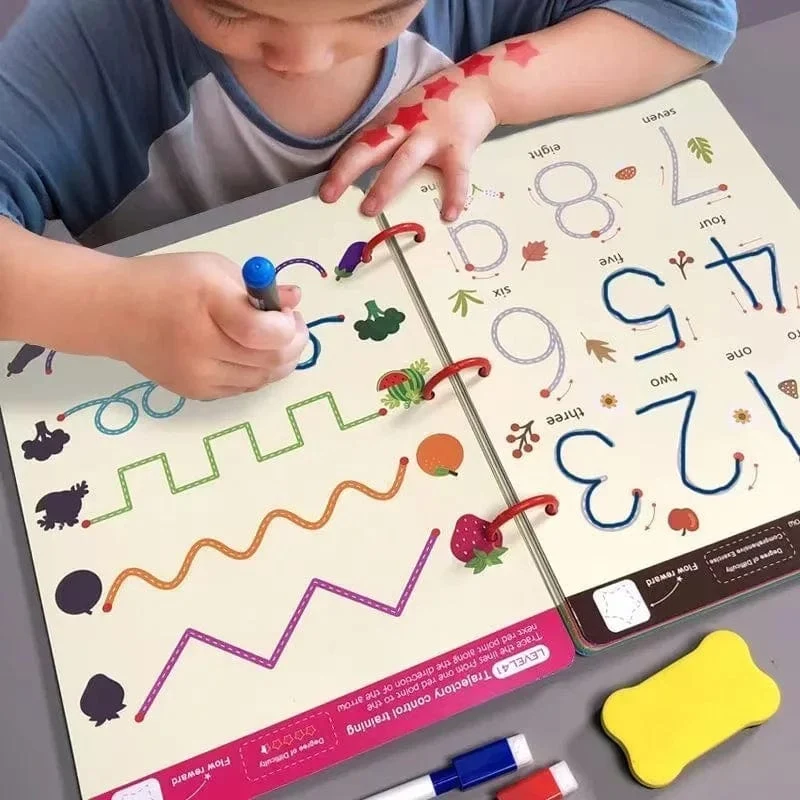 Magisches Nachzeichnen-Arbeitsbuch, Kontroll-Trainingsbuch, wiederverwendbares Zauberübungsheft, Montessori-Zeichenunterricht für Kinder