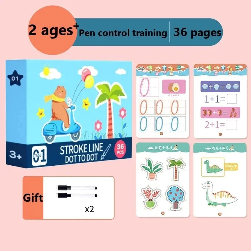 Magisches Nachzeichnen-Arbeitsbuch, Kontroll-Trainingsbuch, wiederverwendbares Zauberübungsheft, Montessori-Zeichenunterricht für Kinder