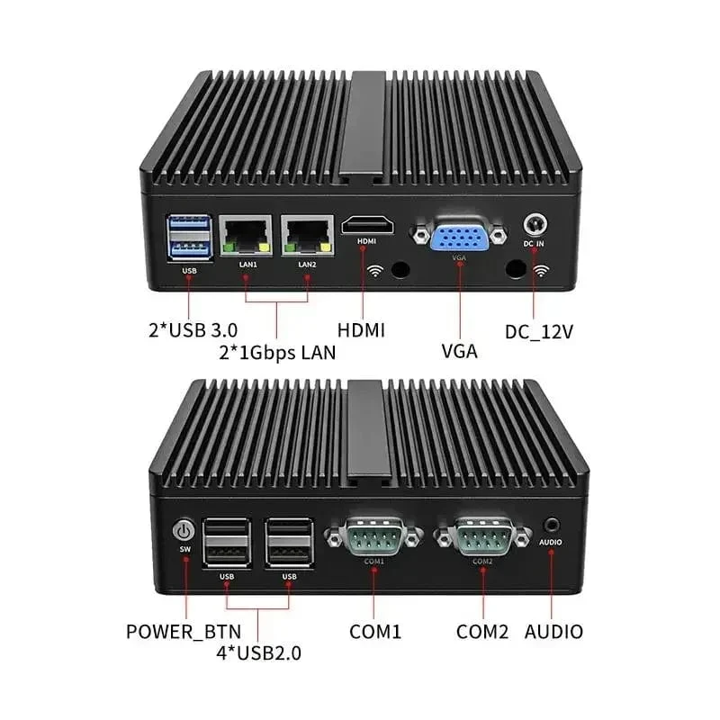 Metallgehäuse Mini-PC Intel N2840 Desktop-Computer Pfsense DDR3L Msata SSD 2Lan 2COM VGA HD-Display
