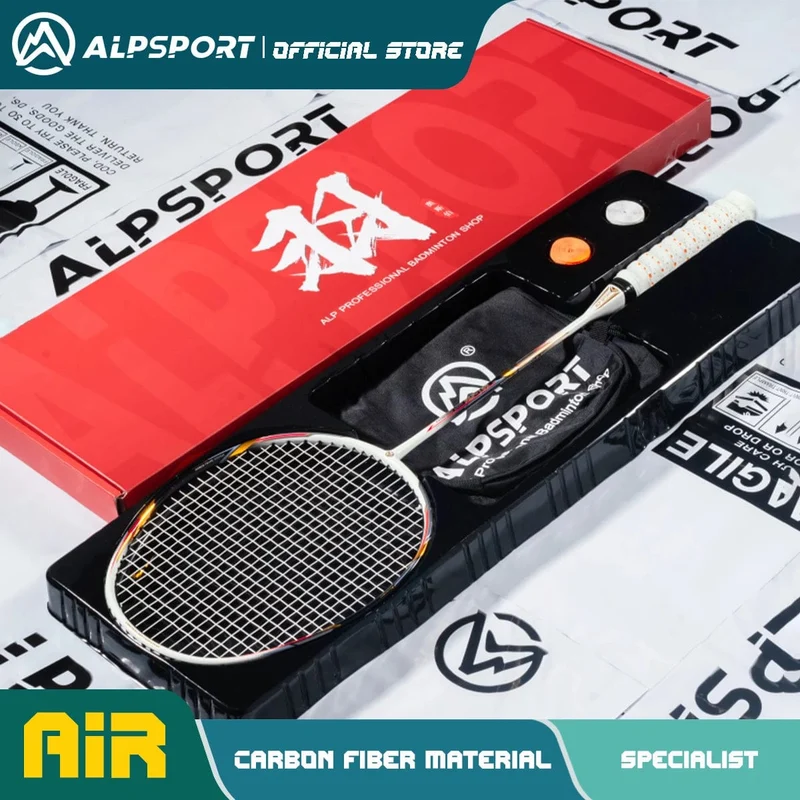 Alpsport AIR 10U Ultraleichter 52g T800 Badmintonschläger Schneller Rückprall Importiert max. 28lbs Badmintonschläger aus Carbonfaser + Titan
